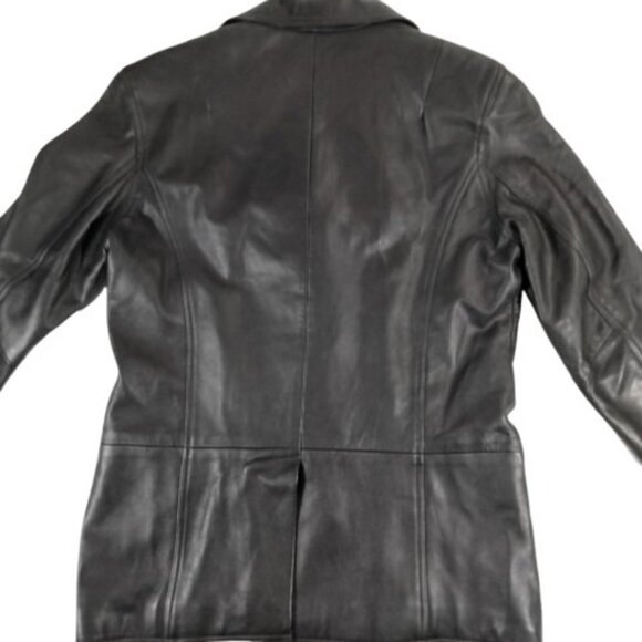 NWOT Vintage GAP Jacket Womens M Black Leather Blazer Y2K 2000s Classic Pockets - Picture 11 of 14